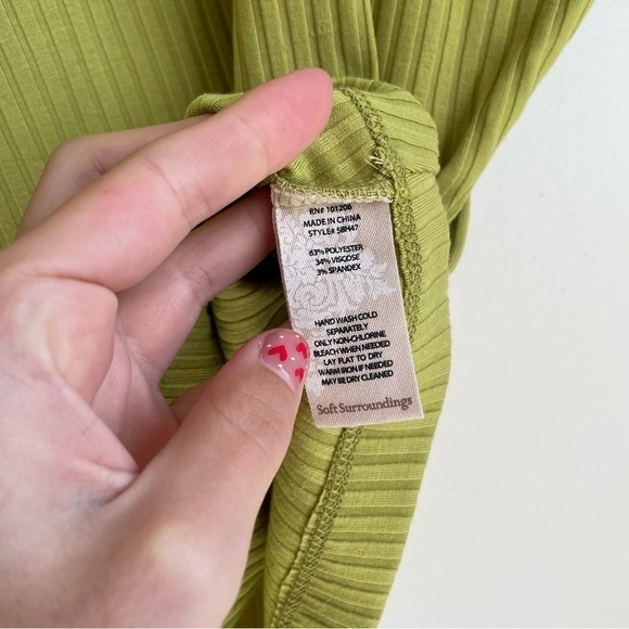 2X Soft Surroundings lime green off shoulder blouse ribbed Top blouse 3/4 sleeve - Picture 5 of 10